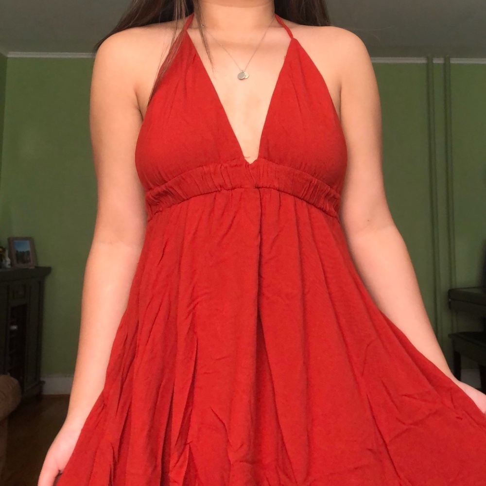 Flowy Red Halter Dress